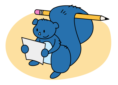 Illustration of squirrel editing a written text